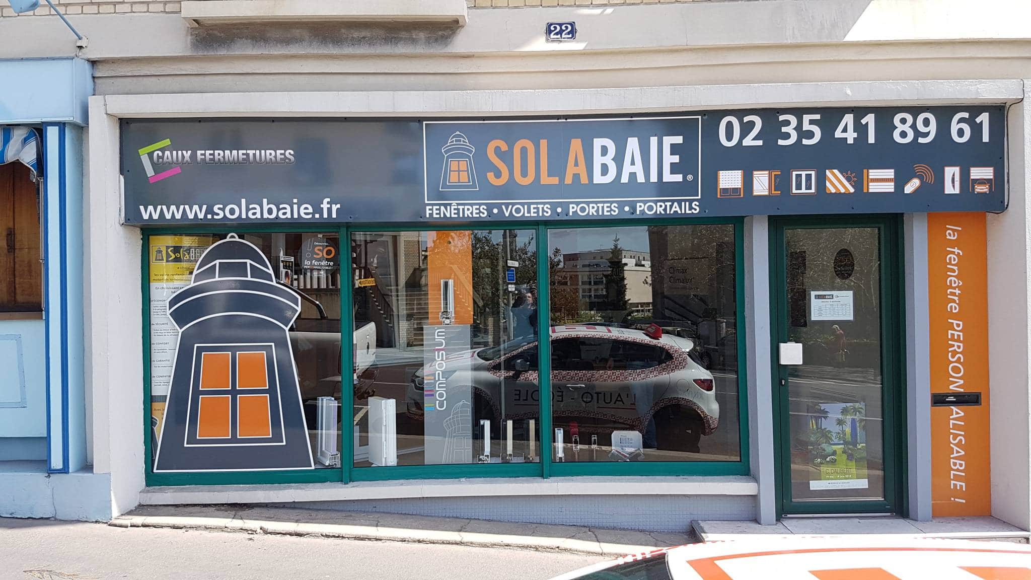 Façade du magasin de votre installateur Solabaie Le Havre, pour tous vos projets en neuf et en rénovation de fenêtres, portes, volets et portails