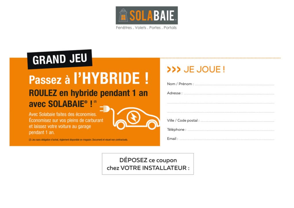 Coupon de participation au jeu concours Solabaie : gagner 1 an de voiture hybride ! 09-2019