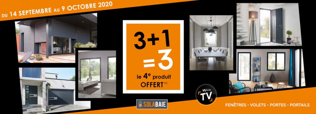 Promo menuiseries Solabaie : en ce moment votre 4e fenêtre, porte, volet ou portail offert !